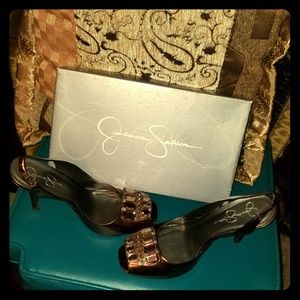 Jessica Simpson, Bronze Liquid, Slingbacks